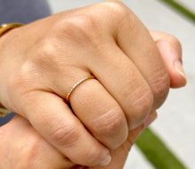 Load image into Gallery viewer, Round Cut Natural Diamonds Band Minimalist Dainty Stackable Band 1.30mm 14k Solid Yellow Gold Anniversary Band Bridal Band Pave Set 0.05ctw