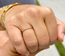 Load image into Gallery viewer, Round Cut Natural Diamonds Band Minimalist Dainty Stackable Band 1.30mm 14k Solid Yellow Gold Anniversary Band Bridal Band Pave Set 0.05ctw