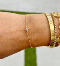 Load image into Gallery viewer, 14k Solid Yellow Gold Bracelet Moissanite Bracelet Gold Chain Four Stone Style, Chain Moissanite Bracelet Prong Set 0.20ctw Minimalist Style