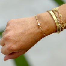 Load image into Gallery viewer, 14k Solid Yellow Gold Bracelet Moissanite Bracelet Gold Chain Four Stone Style, Chain Moissanite Bracelet Prong Set 0.20ctw Minimalist Style