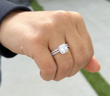 Load image into Gallery viewer, Cushion Cut Moissanite and Round Cut Sides Engagement Ring And Matching Band 14k Solid White Gold Halo Style Wedding Set Bridal Set 3.50ctw