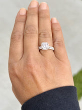 Load image into Gallery viewer, Cushion Cut Moissanite and Round Cut Sides Engagement Ring And Matching Band 14k Solid White Gold Halo Style Wedding Set Bridal Set 3.50ctw