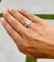 Load image into Gallery viewer, Cushion Cut Moissanite and Round Cut Sides Engagement Ring And Two Matching Band 14k Solid White Gold Halo Style Wedding Set Bridal 4.50ctw