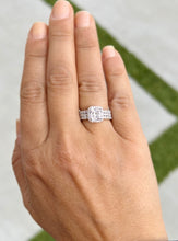 Load image into Gallery viewer, Cushion Cut Moissanite and Round Cut Sides Engagement Ring And Two Matching Band 14k Solid White Gold Halo Style Wedding Set Bridal 4.50ctw