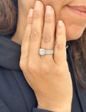 Load image into Gallery viewer, Cushion Cut And Round Cut Sides Diamond Engagement Ring And Two Matching Bands IGI Certified 14k Solid White Gold Wedding Set 4.50ct F-VS2