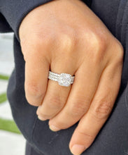 Load image into Gallery viewer, Cushion Cut Moissanite and Round Cut Sides Engagement Ring And Two Matching Band 14k Solid White Gold Halo Style Wedding Set Bridal 4.50ctw