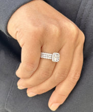 Load image into Gallery viewer, Cushion Cut Moissanite and Round Cut Sides Engagement Ring And Two Matching Band 14k Solid White Gold Halo Style Wedding Set Bridal 4.50ctw
