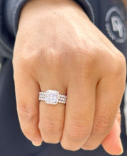 Load image into Gallery viewer, Cushion Cut Moissanite and Round Cut Sides Engagement Ring And Two Matching Band 14k Solid White Gold Halo Style Wedding Set Bridal 4.50ctw