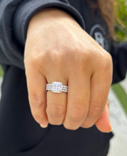 Load image into Gallery viewer, Cushion Cut Moissanite and Round Cut Sides Engagement Ring And Two Matching Band 14k Solid White Gold Halo Style Wedding Set Bridal 4.50ctw