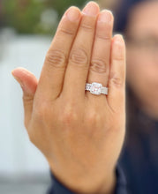 Load image into Gallery viewer, Cushion Cut And Round Cut Sides Diamond Engagement Ring And Two Matching Bands IGI Certified 14k Solid White Gold Wedding Set 4.50ct F-VS2