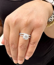 Load image into Gallery viewer, Cushion Cut Moissanite and Round Cut Sides Engagement Ring And Curved Matching Band 14k Solid White Gold Halo Style Wedding Bridal Set 3.00