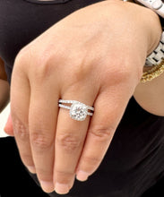 Load image into Gallery viewer, Cushion Cut Moissanite and Round Cut Sides Engagement Ring And Curved Matching Band 14k Solid White Gold Halo Style Wedding Bridal Set 3.00