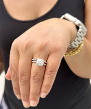 Load image into Gallery viewer, Cushion Cut Moissanite and Round Cut Sides Engagement Ring And Curved Matching Band 14k Solid White Gold Halo Style Wedding Bridal Set 3.00