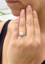 Load image into Gallery viewer, Cushion Cut Moissanite and Round Cut Sides Engagement Ring And Curved Matching Band 14k Solid White Gold Halo Style Wedding Bridal Set 3.00