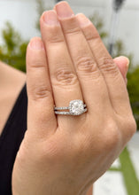 Load image into Gallery viewer, Cushion Cut Moissanite and Round Cut Sides Engagement Ring And Curved Matching Band 14k Solid White Gold Halo Style Wedding Bridal Set 3.00