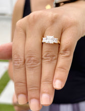 Load image into Gallery viewer, Three Stone Style Princess Cut Diamond Engagement Ring IGI Certified 14k Solid Yellow Gold Wedding Bridal Ring 3.00ct F-VS2