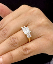 Load image into Gallery viewer, Three Stone Style Princess Cut Diamond Engagement Ring IGI Certified 14k Solid Yellow Gold Wedding Bridal Ring 3.00ct F-VS2