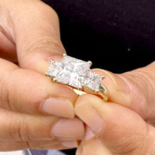 Load image into Gallery viewer, Three Stone Style Princess Cut Diamond Engagement Ring IGI Certified 14k Solid Yellow Gold Wedding Bridal Ring 3.00ct F-VS2