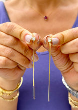 Load image into Gallery viewer, Round Cut Moissanite Dangling Earrings Studs Set In 14K Solid White Gold Bridal Gift Prong Set 3.5 Inches Wedding Gift Anniversary gift 0.70