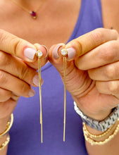 Load image into Gallery viewer, Round Cut Moissanite Dangling Earrings Studs Set In 14K Solid White Gold Bridal Gift Prong Set 3.5 Inches Wedding Gift Anniversary gift 0.70