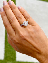 Load image into Gallery viewer, Round Cut Moissanite And Natural Round Diamonds Sides In 14k Solid Heavy White Gold Engagement Ring Bridal Halo Filigree Antique Style 3.20
