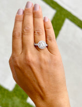 Load image into Gallery viewer, Round Cut Moissanite And Natural Round Diamonds Sides In 14k Solid Heavy White Gold Engagement Ring Bridal Halo Filigree Antique Style 3.20