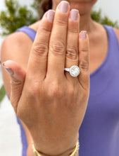 Load image into Gallery viewer, Round Cut Moissanite And Natural Round Diamonds Sides In 14k Solid Heavy White Gold Engagement Ring Bridal Halo Filigree Antique Style 3.20