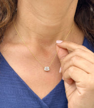 Load image into Gallery viewer, Women's 14k Solid Yellow Gold Emerald Moissanite Bezel Solitaire Necklace And Chain, Pendant, Bridal, Wedding, Anniversary, 2.00ct