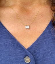 Load image into Gallery viewer, Women's 14k Solid Yellow Gold Emerald Moissanite Bezel Solitaire Necklace And Chain, Pendant, Bridal, Wedding, Anniversary, 2.00ct