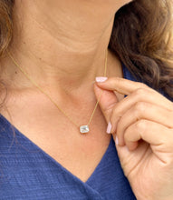 Load image into Gallery viewer, Women's 14k Solid Yellow Gold Emerald Moissanite Bezel Solitaire Necklace And Chain, Pendant, Bridal, Wedding, Anniversary, 2.00ct