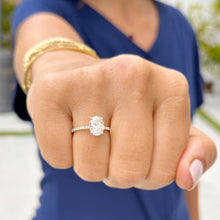 Load image into Gallery viewer, GIA Certified Natual Oval Cut And Round Cut Sides Diamond Engagement Ring Hidden Halo Style 14k Solid White Gold Wedding Bridal Ring 1.70ctw