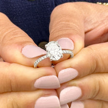 Load image into Gallery viewer, Oval Cut And Round Cut Sides Diamond Engagement Ring Hidden Halo Style IGI Certified 14k Solid White Gold Wedding Bridal Ring 1.70ctw F-VS2