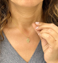 Load image into Gallery viewer, Hamsa Style Pendent And Chain in 14K Solid Yellow Gold Necklace Minimalist Style Wedding Bridal And Anniversary Gift For Her