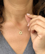Load image into Gallery viewer, Star Of David Style Pendent And Chain in 14K Solid Yellow Gold Necklace Minimalist Style Wedding Bridal And Anniversary Gift For Her