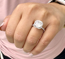 Load image into Gallery viewer, Cushion Cut Moissanite And Round Cut Natural Sides Diamonds Engagement Ring In 14k Solid White Gold Bridal Ring Halo Style Wedding Ring 5.70