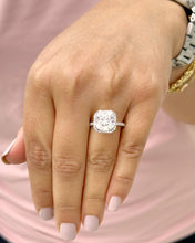Load image into Gallery viewer, Cushion Cut Moissanite And Round Cut Natural Sides Diamonds Engagement Ring In 14k Solid White Gold Bridal Ring Halo Style Wedding Ring 5.70