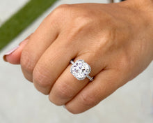 Load image into Gallery viewer, Cushion Cut Moissanite And Round Cut Natural Sides Diamonds Engagement Ring In 14k Solid White Gold Bridal Ring Halo Style Wedding Ring 5.70