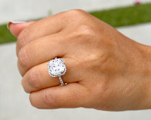 Load image into Gallery viewer, Cushion Cut Moissanite And Round Cut Natural Sides Diamonds Engagement Ring In 14k Solid White Gold Bridal Ring Halo Style Wedding Ring 5.70