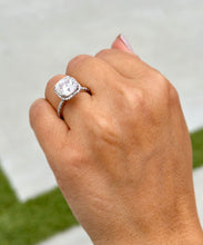 Load image into Gallery viewer, Cushion Cut Moissanite And Round Cut Natural Sides Diamonds Engagement Ring In 14k Solid White Gold Bridal Ring Halo Style Wedding Ring 5.70