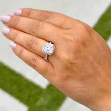 Load image into Gallery viewer, Cushion Cut Moissanite And Round Cut Natural Sides Diamonds Engagement Ring In 14k Solid White Gold Bridal Ring Halo Style Wedding Ring 5.70