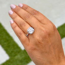 Load image into Gallery viewer, Cushion Cut Moissanite And Round Cut Natural Sides Diamonds Engagement Ring In 14k Solid White Gold Bridal Ring Halo Style Wedding Ring 5.70