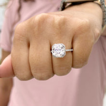 Load image into Gallery viewer, Cushion Cut Moissanite And Round Cut Natural Sides Diamonds Engagement Ring In 14k Solid White Gold Bridal Ring Halo Style Wedding Ring 5.70