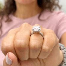 Load image into Gallery viewer, Cushion Cut Moissanite And Round Cut Natural Sides Diamonds Engagement Ring In 14k Solid White Gold Bridal Ring Halo Style Wedding Ring 5.70