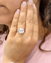 Load image into Gallery viewer, Cushion Cut Moissanite And Round Cut Natural Sides Diamonds Engagement Ring In 14k Solid White Gold Bridal Ring Halo Style Wedding Ring 5.70