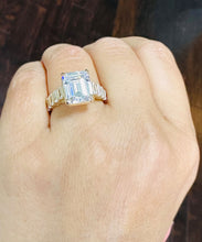 Load image into Gallery viewer, Emerald Cut Diamonds Engagement Ring Set In IGI Certified 14k Solid And Heavy Yellow Gold Wedding Bridal Ring Large 6.00ctw F-VS2
