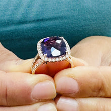 Load image into Gallery viewer, Cushion Cut Natural Amethyst And Round Cut Natural Diamonds Ring In 14k Solid Yellow Gold Anniversary Engagement Halo Split Shank Style 5.70