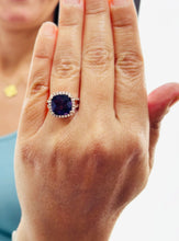 Load image into Gallery viewer, Cushion Cut Natural Amethyst And Round Cut Natural Diamonds Ring In 14k Solid Yellow Gold Anniversary Engagement Halo Split Shank Style 5.70