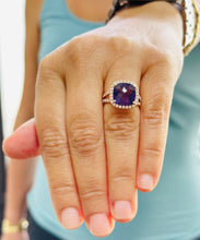 Load image into Gallery viewer, Cushion Cut Natural Amethyst And Round Cut Natural Diamonds Ring In 14k Solid Yellow Gold Anniversary Engagement Halo Split Shank Style 5.70