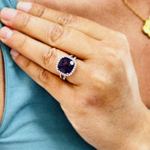 Load image into Gallery viewer, Cushion Cut Natural Amethyst And Round Cut Natural Diamonds Ring In 14k Solid Yellow Gold Anniversary Engagement Halo Split Shank Style 5.70