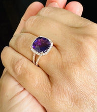 Load image into Gallery viewer, Cushion Cut Natural Amethyst And Round Cut Natural Diamonds Ring In 14k Solid Yellow Gold Anniversary Engagement Halo Split Shank Style 5.70